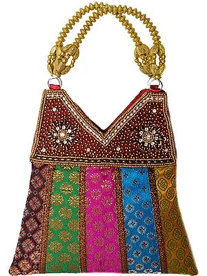 Multi Color Brocaded Bag with Embroidered Beads