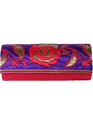 Garnet Rose Purse with Embroidered Rose Flowers