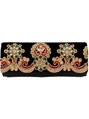 Black Purse with Metallic Thread Embroidered Beads