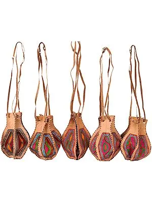 Lot of Five Pitcher Handbags from Jodhpur with Aari Embroidery and Drawstring