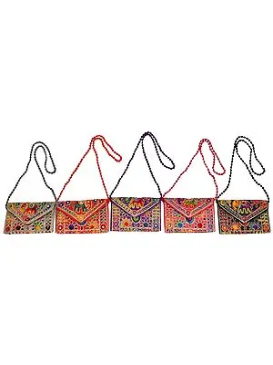 Lot of Five Elephant Clutch Bags with Embroidery and Mirrors