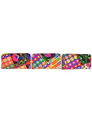 Multicolored Lot of Three Clutch Bags with Embroidered Patches and Mirrors