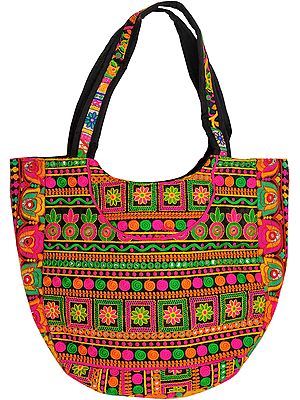 Multi-color Shopper from Gujarat with Aari Embroidery All-Over