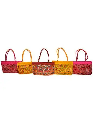 Lot of Five Hand Bags from Kutch with Embroidered Mirrors