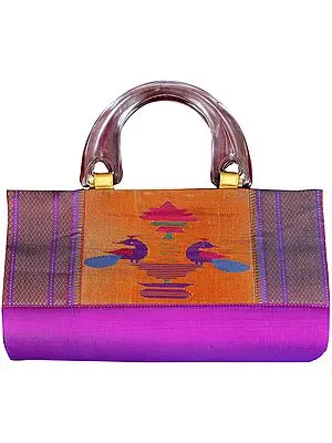 Purple Paithani Handbag with Hand-woven Peacocks
