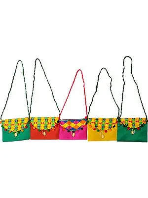 Lot of Five Shoulder Bags with Embroidered Front Flap