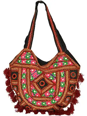Shoulder Bag from Kutch with Embroidery and Mirrors
