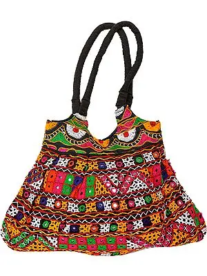 Multi-Color Embroidered Jhola Bag from Kutch with Mirrors