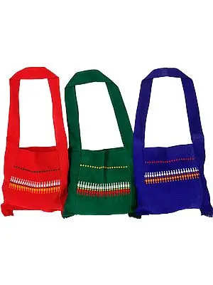 Lot of Three Shoulder Bags from Nagaland with Thread Weave