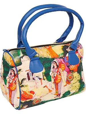 Green and Blue Tote Bag from Jaipur with Digital Ritual Print