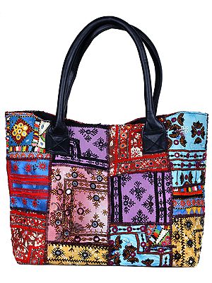 Shopper Bag from Kutch with Embroidered Patches and Mirrors