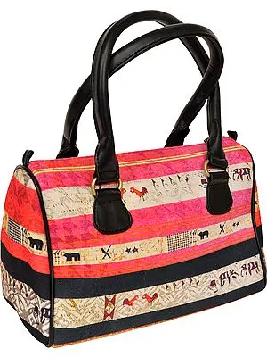 Pink and Black Tote Bag from Jaipur with Digital Print