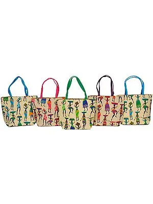 Lot of Five Shopper Bags with Digital Folk Print
