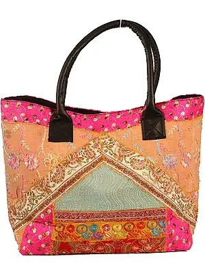 Multicolor Floral-Embroidered Large Shopper Bag from Kutch with Patchwork