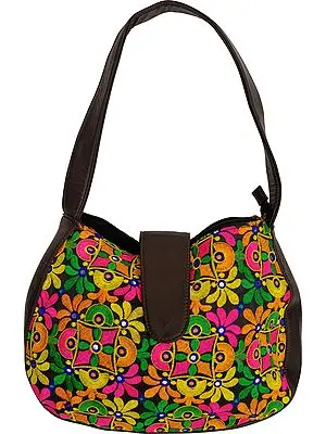 Multicolor Embroidered Shoulder Bag from Jaipur with Mirrors