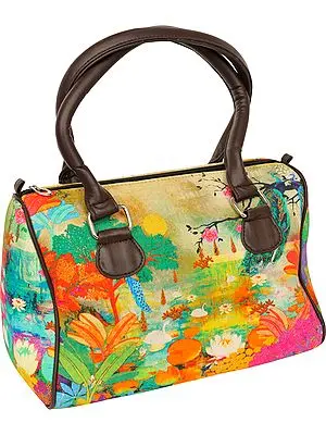 Multicolor Handbag from Jaipur with Digital-Printed Landscape