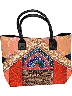 Multicolor Large Shopper Bag from Kutch with Embroidered Patchwork and Sequins