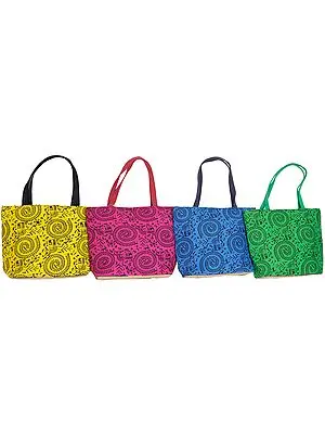 Lot of Four Shopper bags with Printed Warli Folk Motifs
