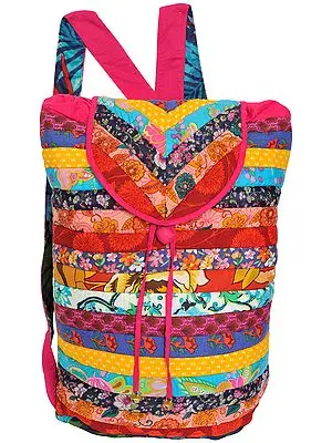 Multicolor Floral Printed Backpack with Patchwork