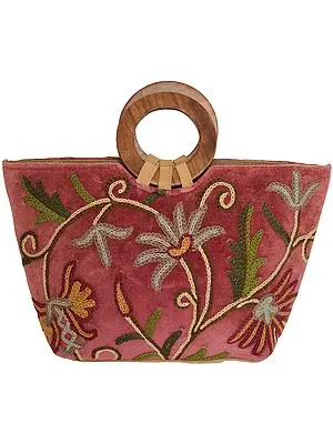 Deco-Rose Handbag from Kashmir with Aari Hand-Embroidery