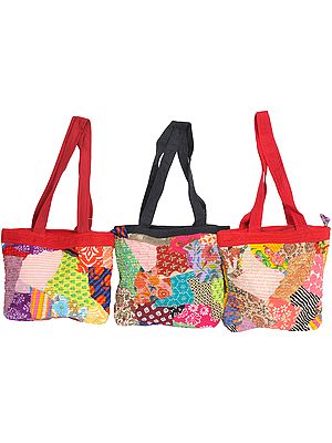 Lot of Three Multicolor Shopper Bags with Patchwork