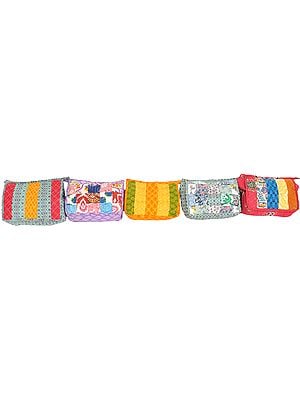 Lot of Five Printed Clutch Bags with Patchwork
