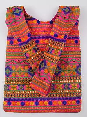 Jhola Bag from Kutch with Embroidery All-Over and Mirrors