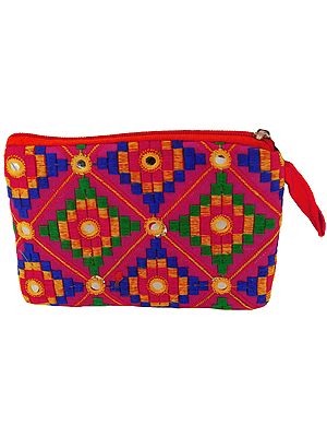 Embroidered Clutch Bag with Mirrors