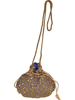 Designer Drawstring Potli Bag with Embroidered-Beads and Sequins