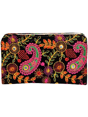 Velvet Clutch Bag with Embroidered Paisleys and Mirrors