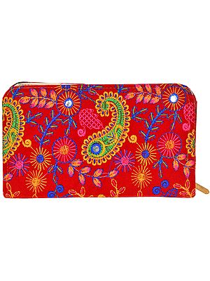 Velvet Clutch Bag with Embroidered Paisleys and Mirrors