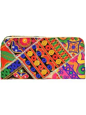 Multicolor Embroidered Clutch Bag with Mirrors