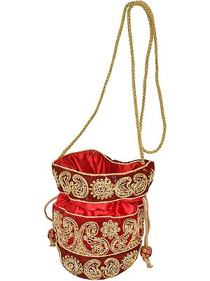 Drawstring Potli Bag with golden embroidery and Sequins