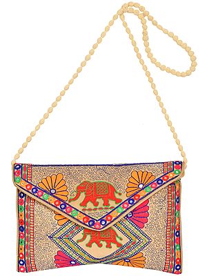 Embroidered Clutch Bag with Front Flap