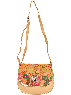 Shoulder Bag with Thread-Embroidery and Mirrors