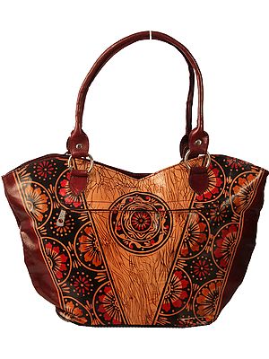 Decadent-Chocolate Shantiniketan Bag from Kolkata with Hand-Painted Motifs