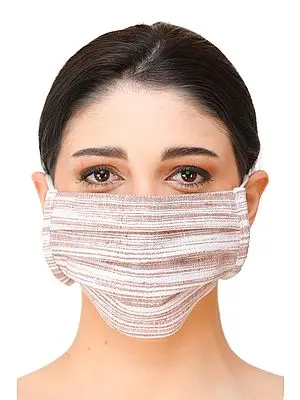 White and Brown Khadi Cotton Two Ply Fashion Mask with Cotton-Backing and Ear Loops