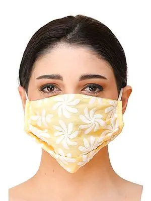 Fashion Two-ply Mask with Lukhnavi Chikan Embroidery and Cotton-Backing and Ear Loops