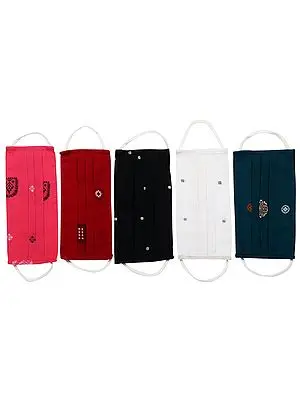 Lot of Five Two-ply Fashion Face Masks from Bangalore with Woven Motives and Cotton-Backing