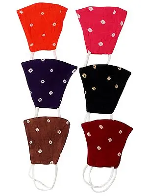 Lot of Six Two ply Fashion Masks from Jaipur with Bandhini (tie-dye) Design and Cotton-Backing