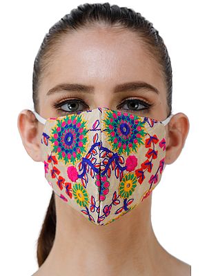 Two Ply Fashion Mask with Embroidered Flowers and Mirrors