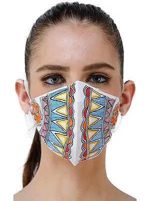 Two Ply Cotton Fashion Mask with Hand-Painted Madhubani Motifs (Geometric)