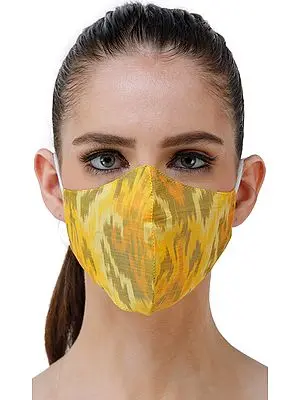 Yellow Handloom Pure Silk Two Ply Fashion Mask with Ikat Weave from Pochampally