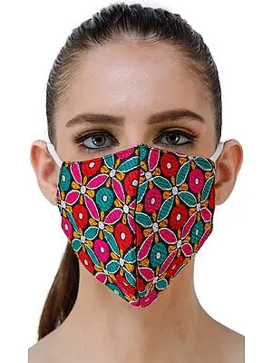 Multi-Color Floral Art Silk Two Ply Fashion Mask from Jaipur