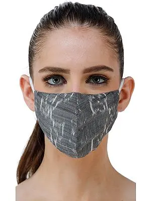 Frost-Gray Handloom Pure Silk Two Ply Fashion Mask with Ikat Weave from Pochampally