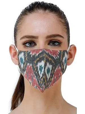 Ash-Rose Hand Woven Two Ply Fashion Mask with Ikat Weave from Pochampally