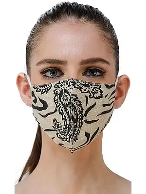 Cream Two Ply Fashion Mask from Jharkhand with Block-Printed Paisleys