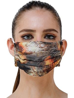 Beige and Black Two Ply Fashion Mask with Digital Printed Lady Figures