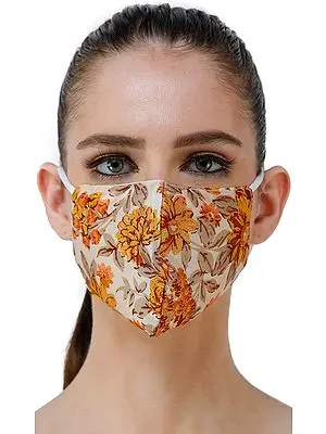Cream and Amber Floral Printed Two Ply Fashion Mask from Gandhi Ashram