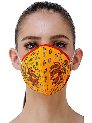 Three Ply Cotton Fashion Mask with Hand-Painted Madhubani Motifs (Lotus)